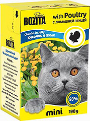 BOZITA Mini Poultry Tetra Recart консервы для кошек кусочки в желе с Домашней птицей
