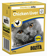 BOZITA Feline Chicken liver Jelly консервы для кошек Кусочки в желе Куриная печень