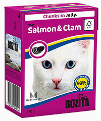 BOZITA Jelly консервы для кошек Кусочки в желе с Лососем и Мидиями