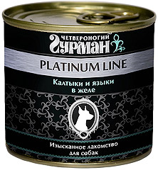 Четвероногий гурман консервы для собак Платинум калтыки и языки в желе