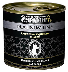 Четвероногий гурман консервы для собак Платинум сердечки куриные в желе