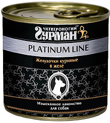 Четвероногий гурман консервы для собак Платинум желудочки куриные в желе
