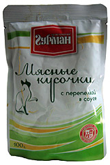Четвероногий гурман Мясные кусочки в соусе для кошек с Перепелкой (Паучи)