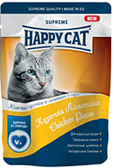 Happy Cat (Хэппи Кэт) консервы для кошек Нежные кусочки в соусе Курочка Ломтики (пауч)