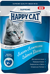 Happy Cat (Хэппи Кэт) консервы для кошек Нежные кусочки в соусе Лосось Ломтики (пауч)