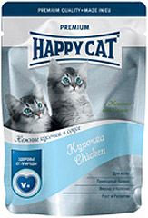 Happy Cat (Хэппи Кэт) консервы для котят Нежные кусочки в соусе Курочка с морковью (пауч)