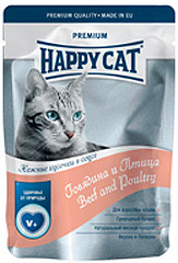 Happy Cat (Хэппи Кэт) Нежные кусочки в соусе Говядина и Птица (пауч)