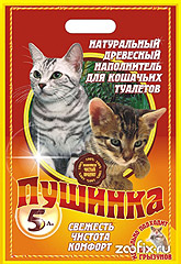 Наполнитель ПУШИНКА Древесные гранулы 5л(3,2кг )(4шт)