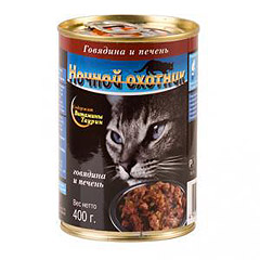 Ночной охотник Кусочки мяса в желе говядина печень 400гр. х 20 шт.