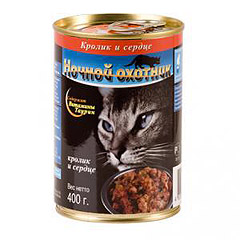 Ночной охотник Кусочки мяса в желе кролик сердце 400гр. х 20 шт.