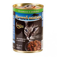 Ночной охотник Кусочки мяса в желе телятина, индейка 400гр. х 20 шт.