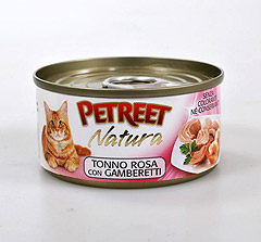 PETREET Tonno Rosa con Gamberetti (Петрит) консервы для кошек Кусочки розового тунца с креветками