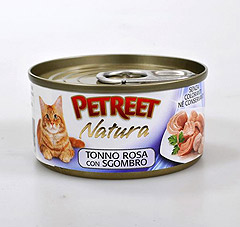 PETREET Tonno Rosa con Sgombro (Петрит) консервы для кошек Кусочки розового тунца с макрелью