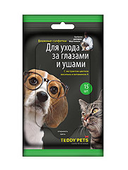 Teddy Pets Влажные салфетки для ухода за глазами и ушами (15 шт)